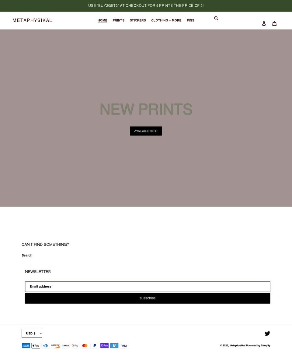 metaphysikal.com shopify website screenshot