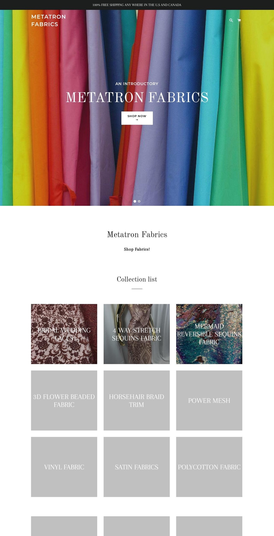 metatronfabrics.com shopify website screenshot