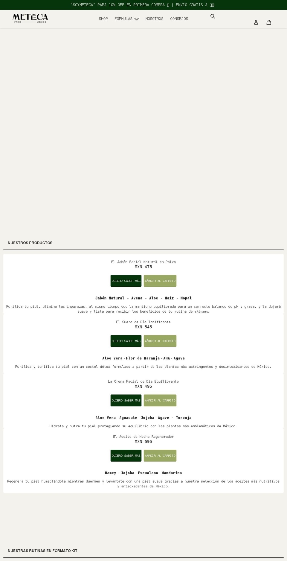 meteca-skincare.com shopify website screenshot