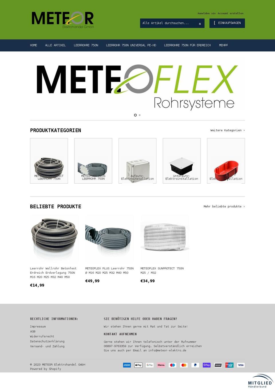 meteor-elektro.de shopify website screenshot