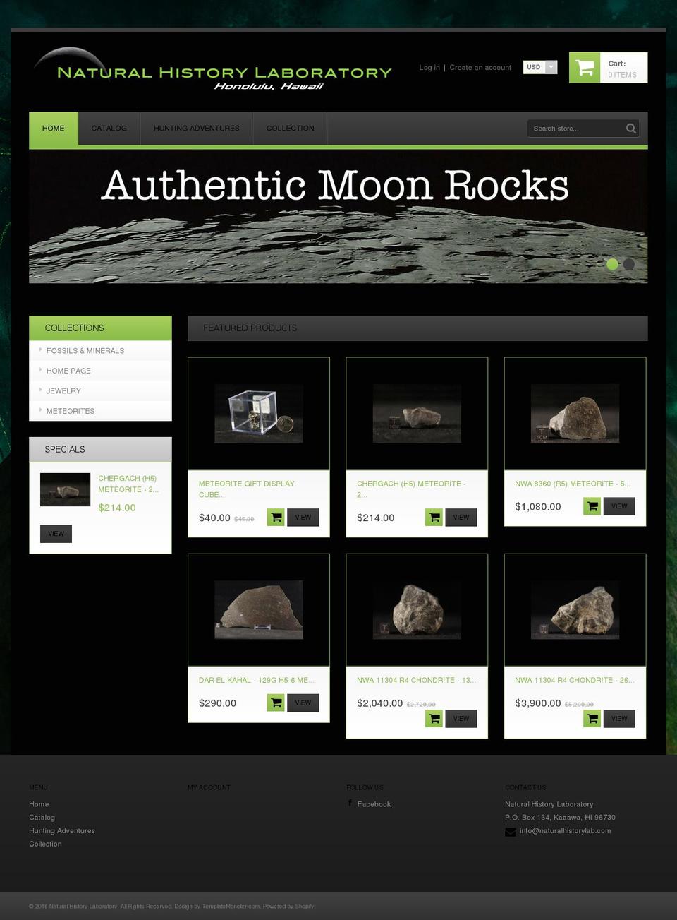 theme008 Shopify theme site example meteoritetreasures.com