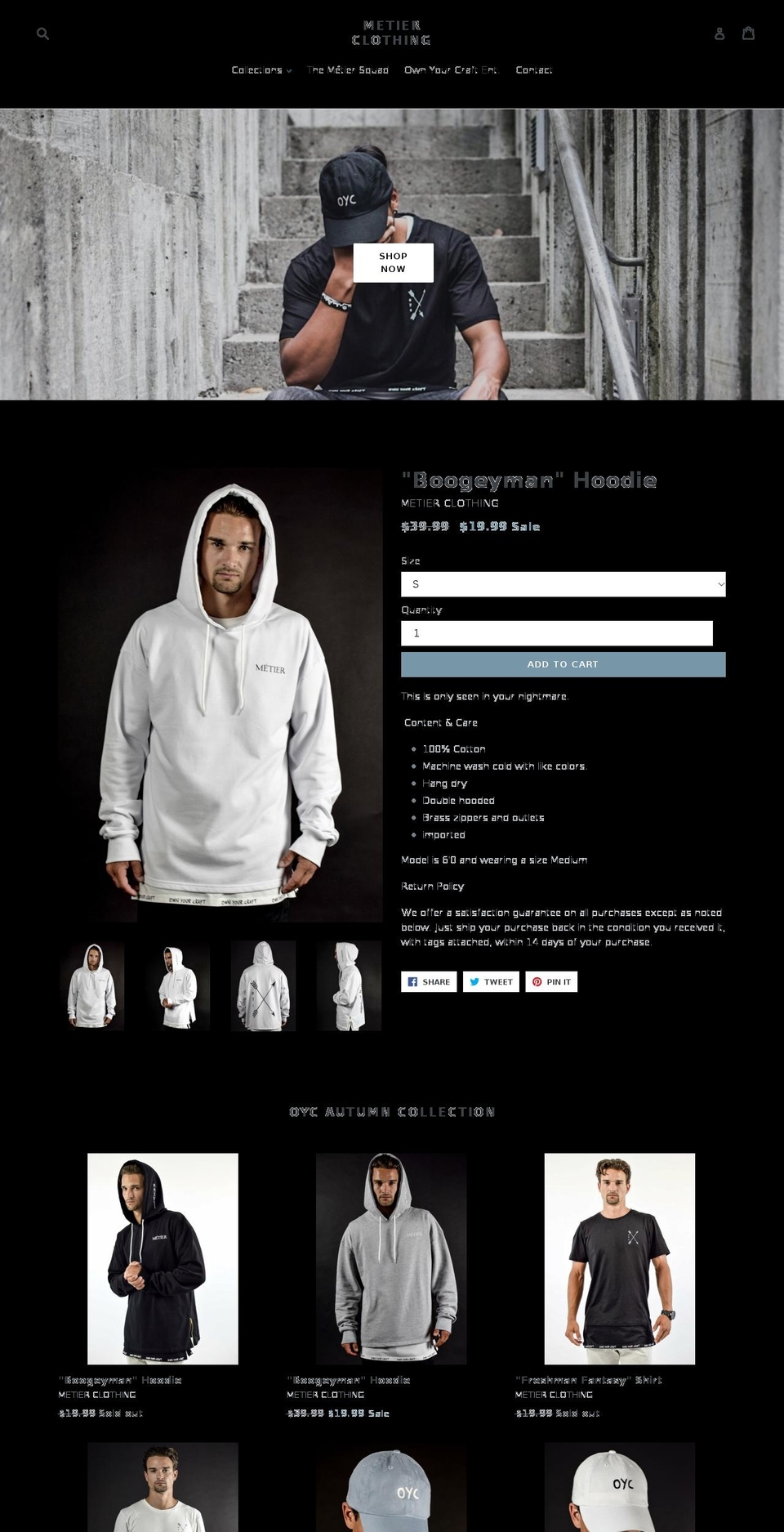 metierclothing.com — Shopify storefront screenshot