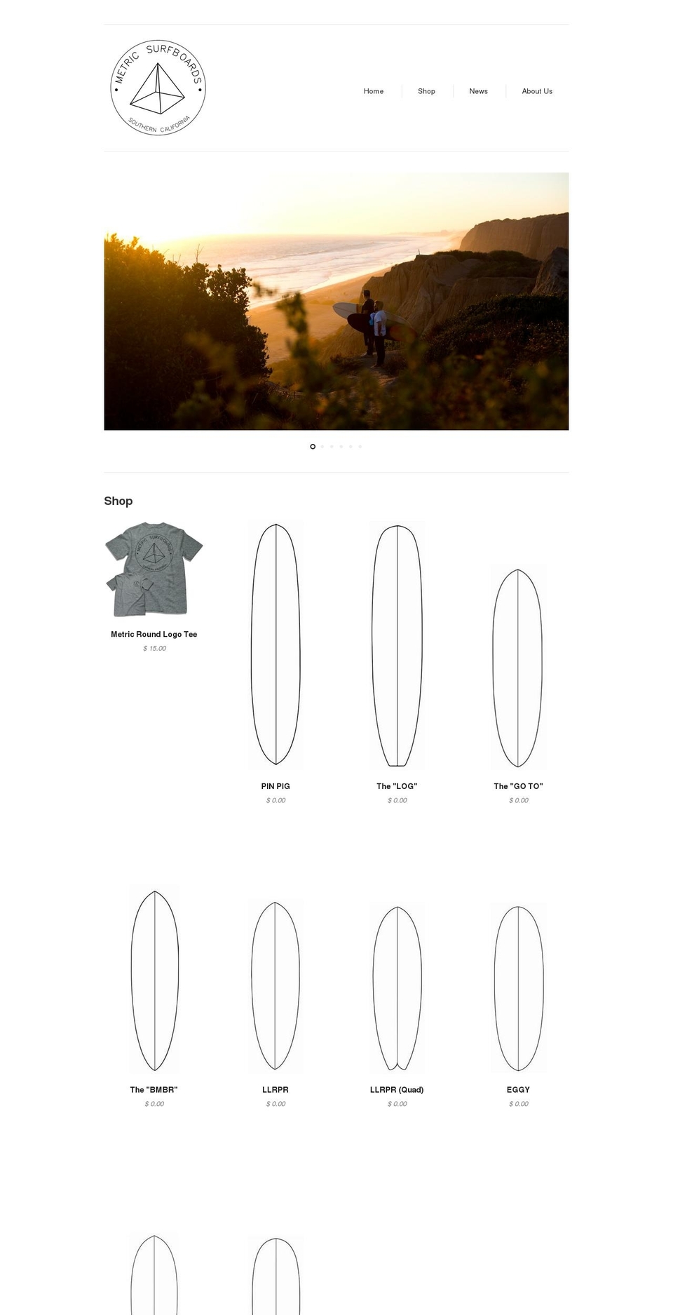 metricsurfboards.com shopify website screenshot