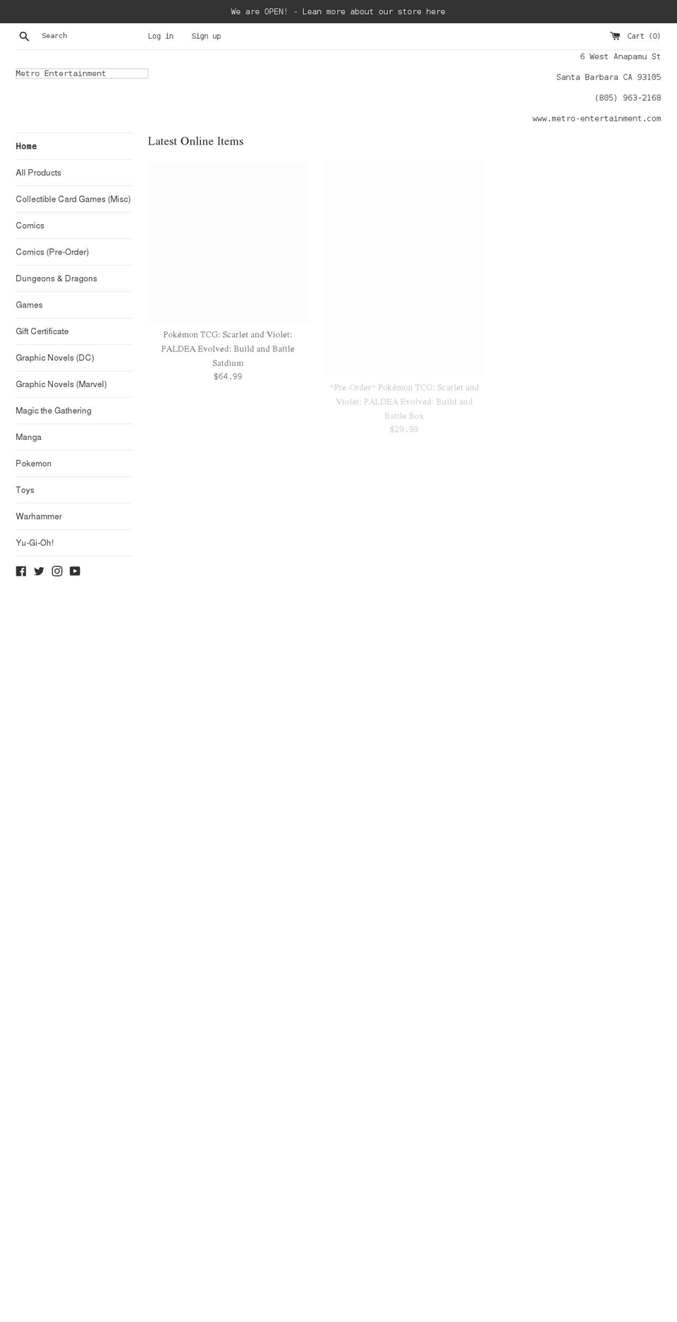 metro-entertainment.myshopify.com shopify website screenshot