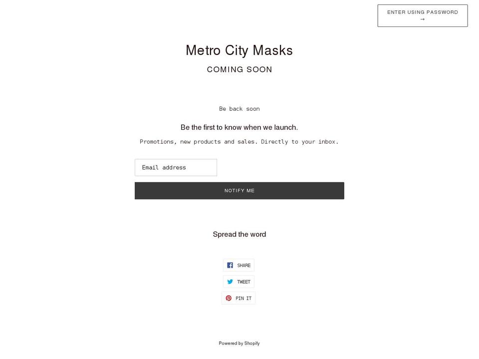 metrocitymasks.com shopify website screenshot