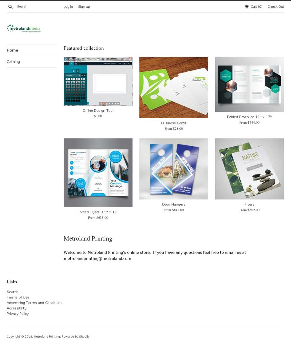 metrolandprinting.com — Shopify storefront screenshot