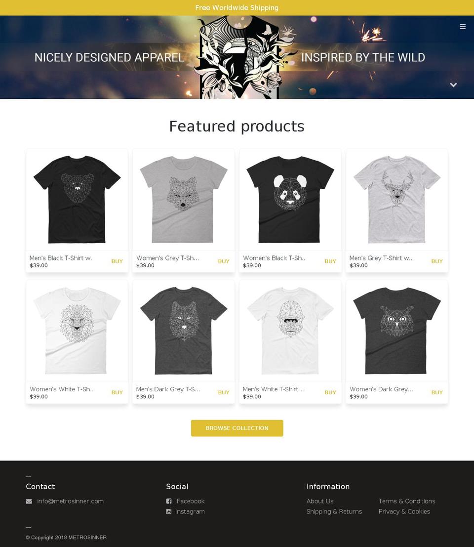 metrosinner.com — Shopify storefront screenshot