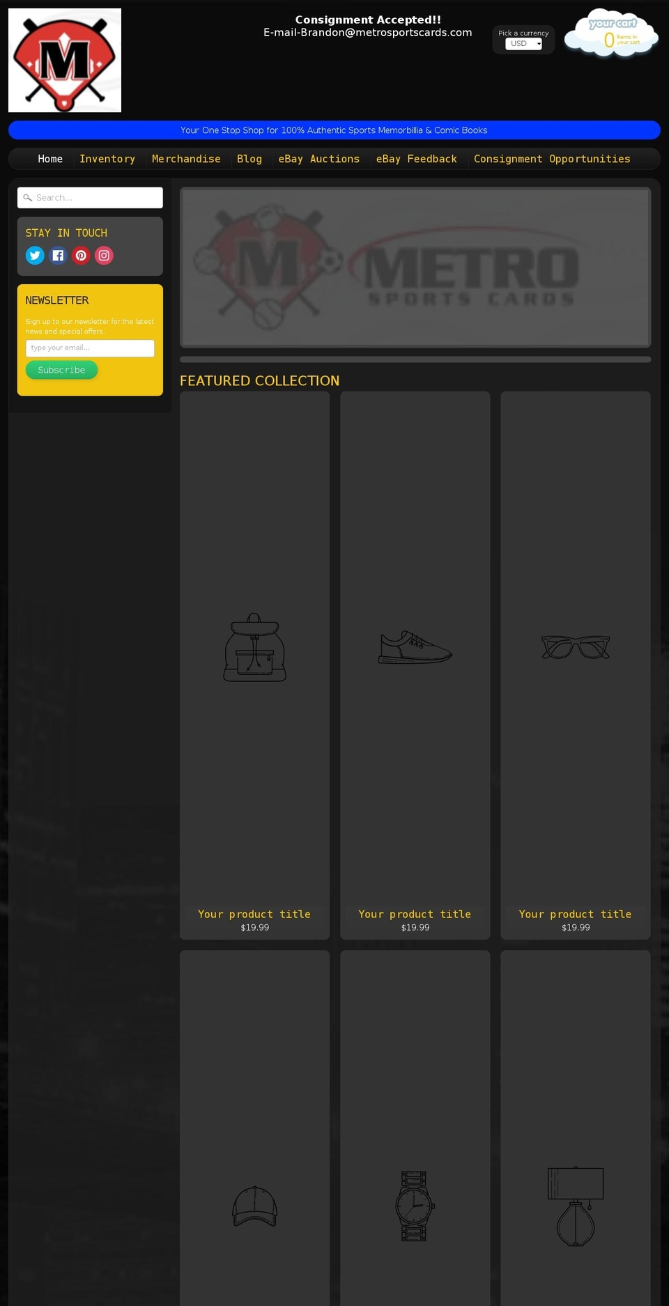 metrosportscards.com shopify website screenshot