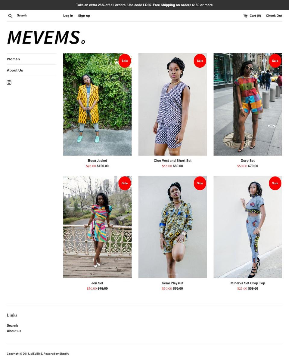 mevems.com shopify website screenshot