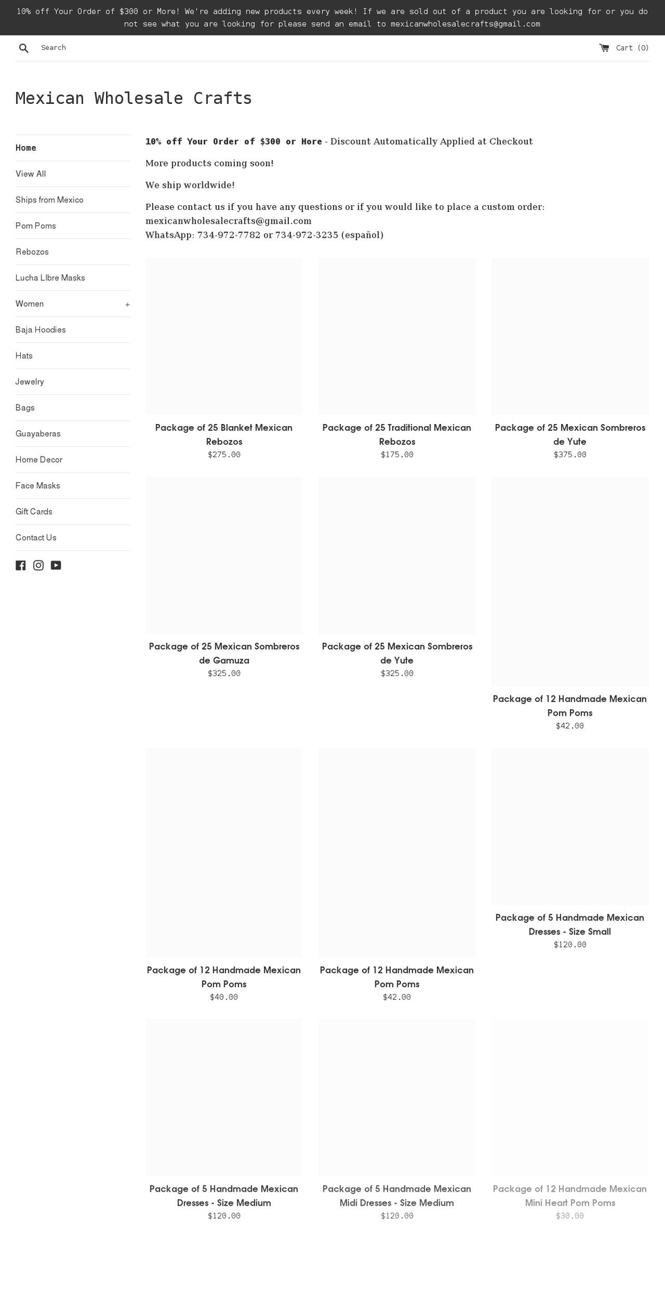 mexicanwholesalecrafts.com shopify website screenshot