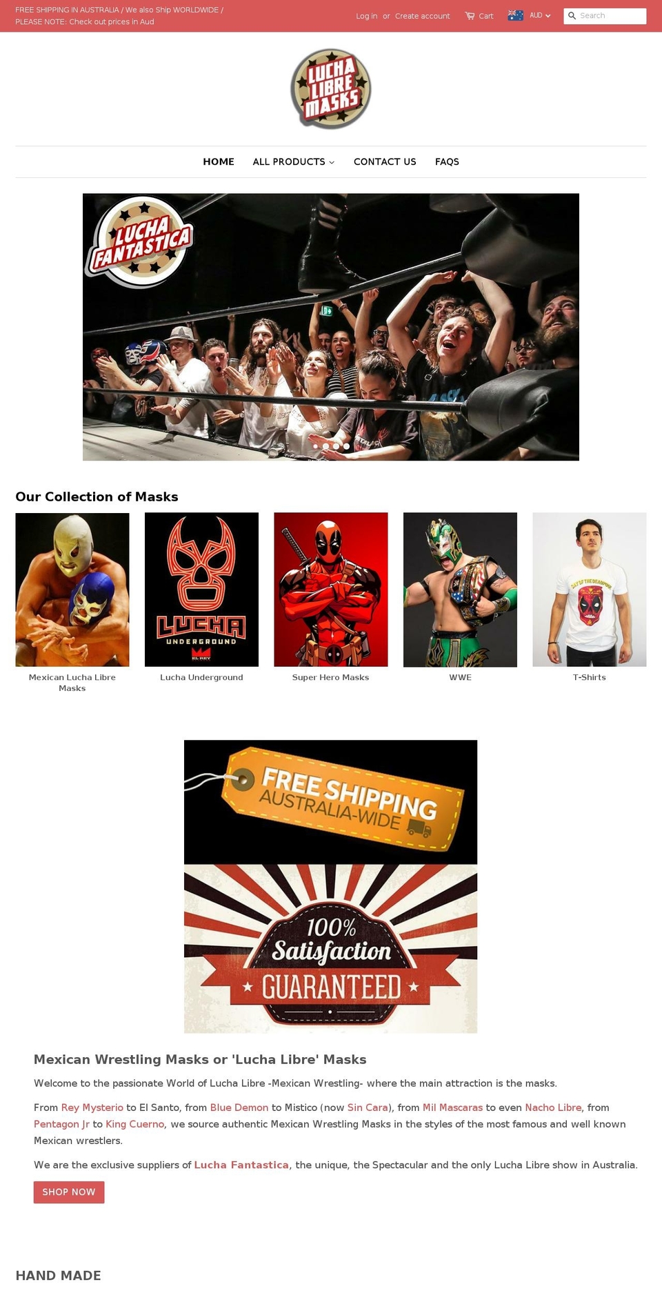 mexicanwrestlingmasks.com.au shopify website screenshot