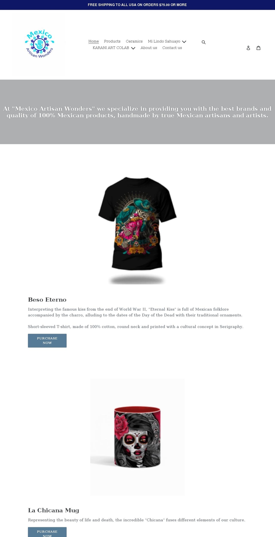 mexicoartisanwonders.com shopify website screenshot