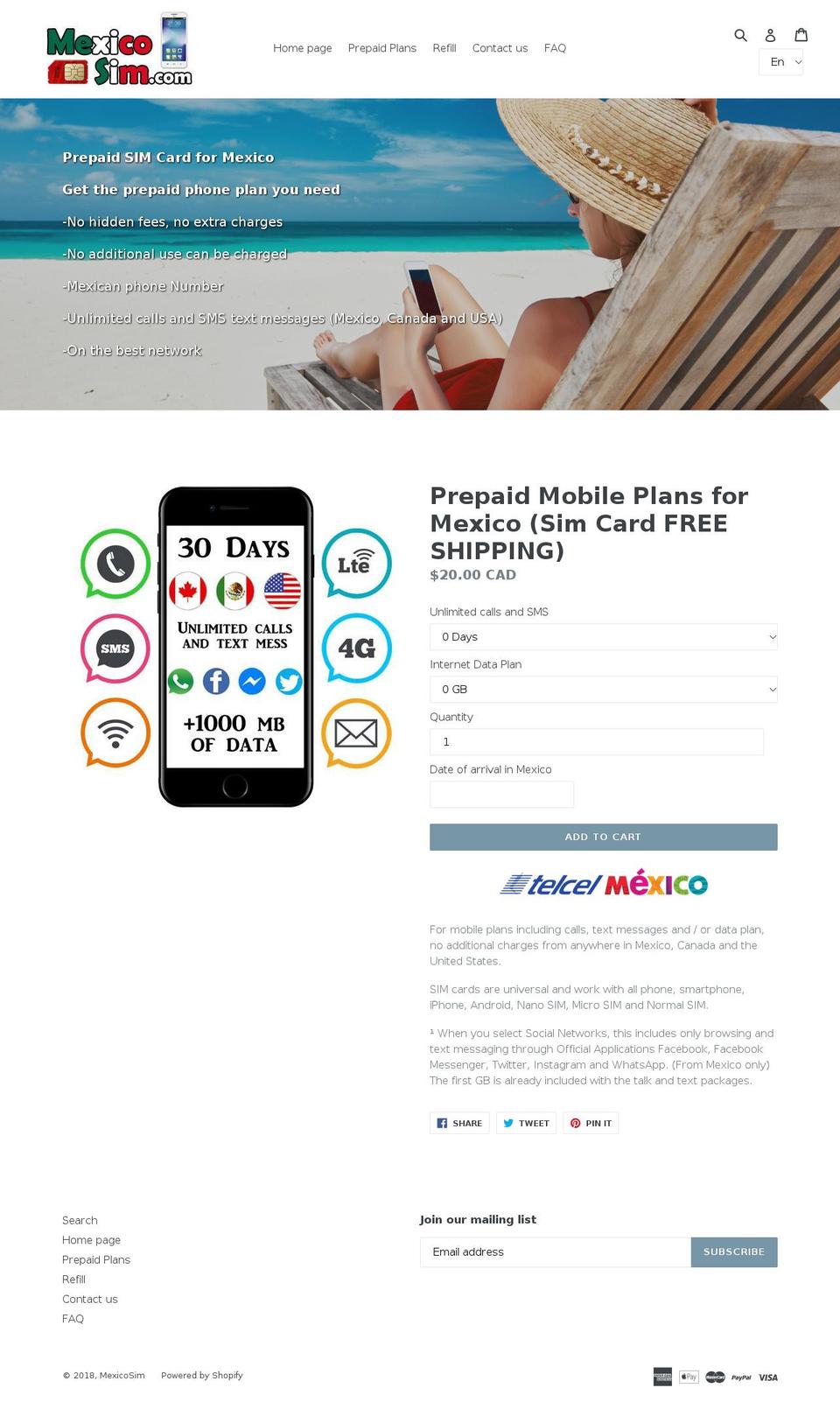 mexicosim.com shopify website screenshot