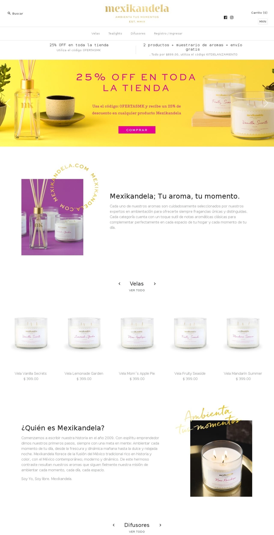 mexikandela.com shopify website screenshot