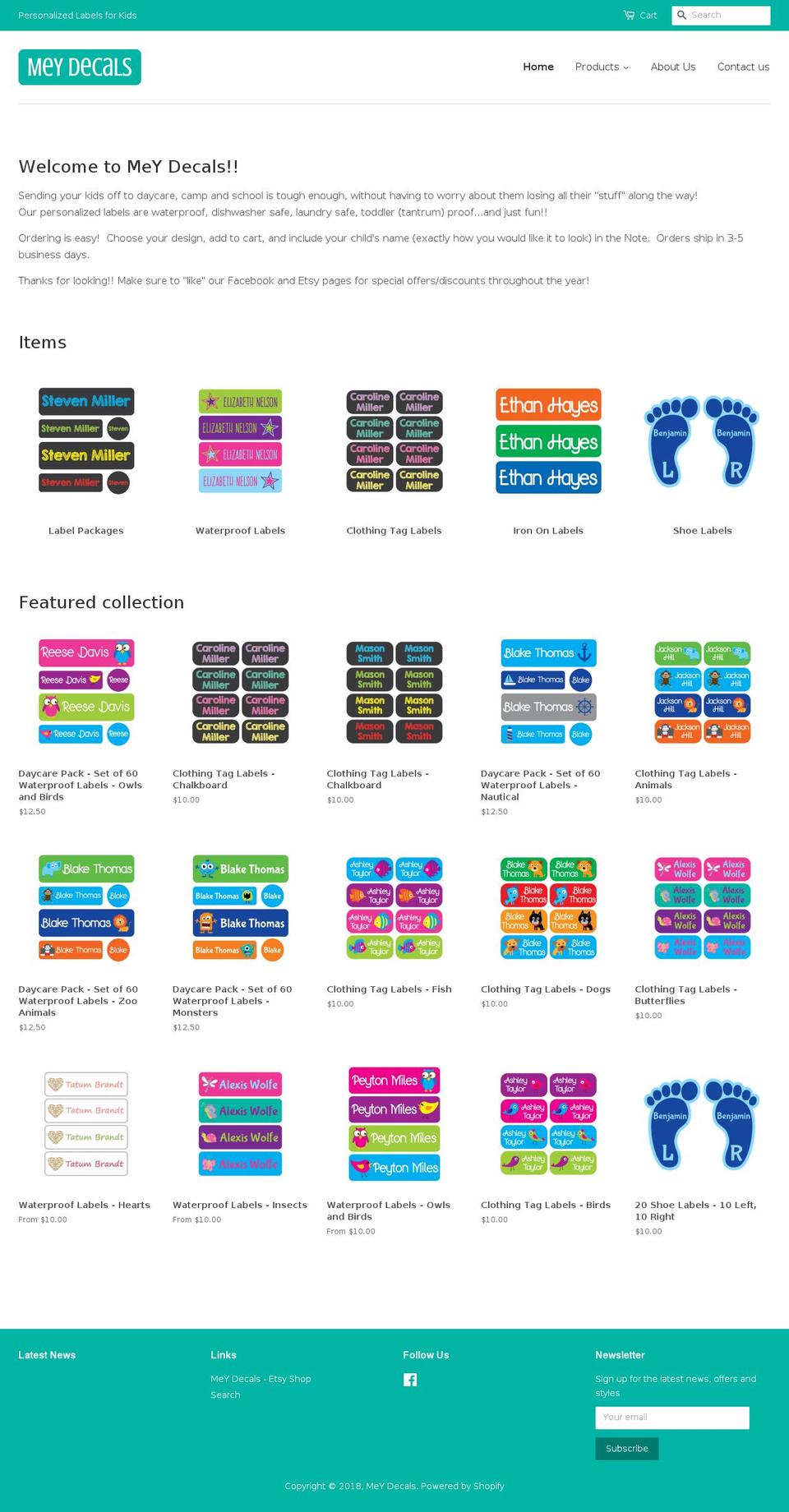 meydecals.com — Shopify storefront screenshot