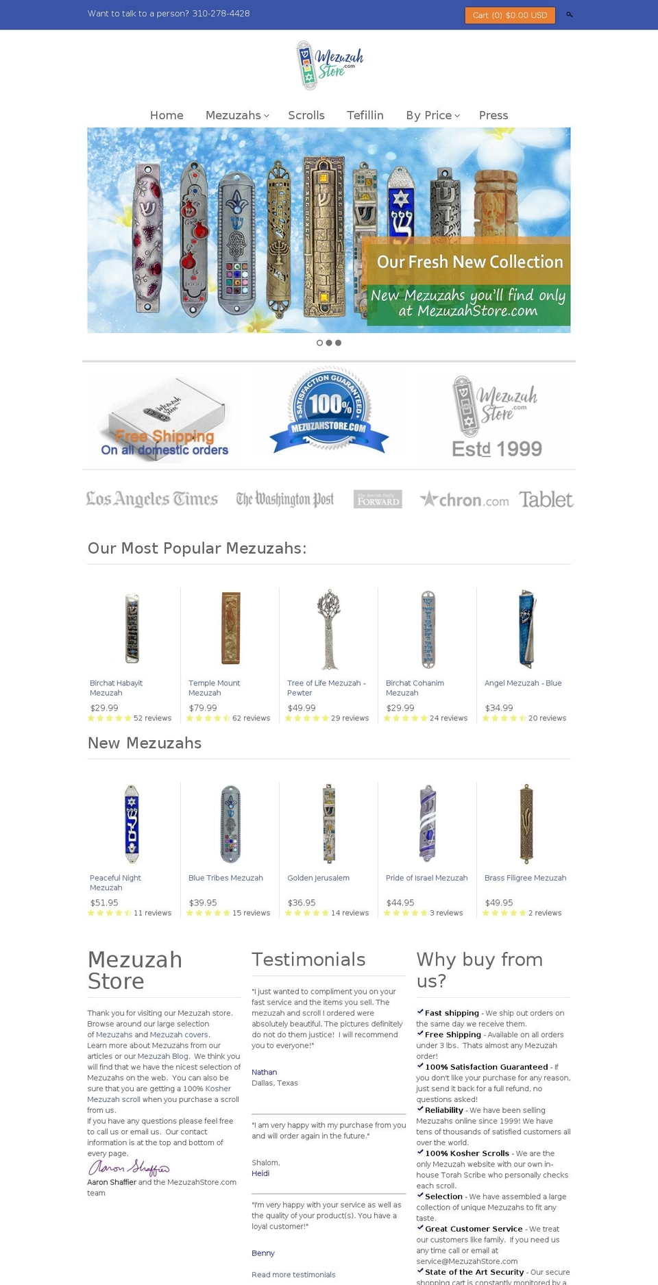 Flow Shopify theme site example mezuzahstore.com