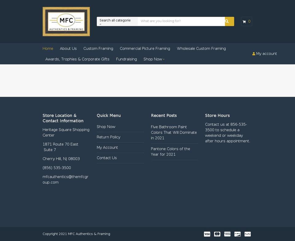 mfcauthenticsandframing.com — Shopify storefront screenshot