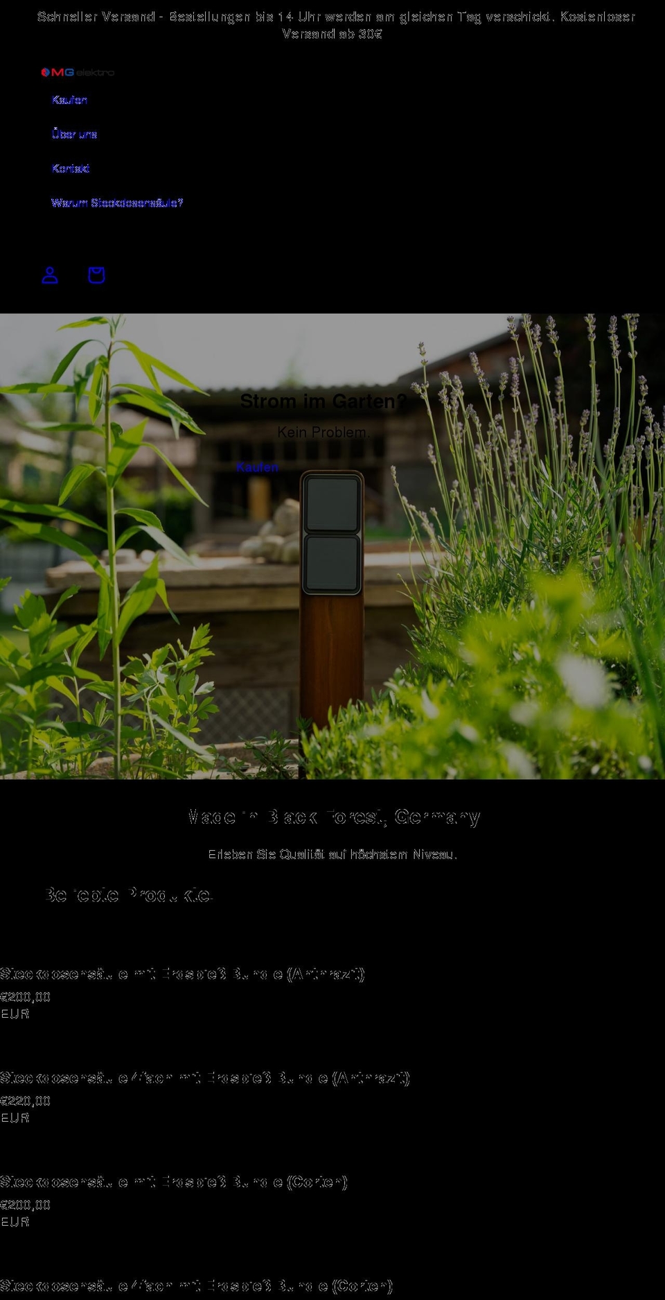 mg-elektro.com shopify website screenshot