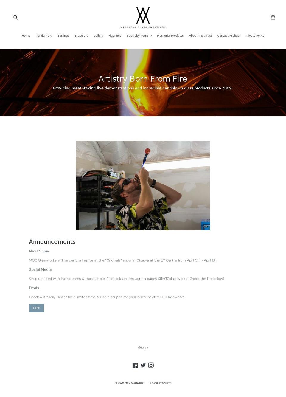 mgcglassworks.com — Shopify storefront screenshot