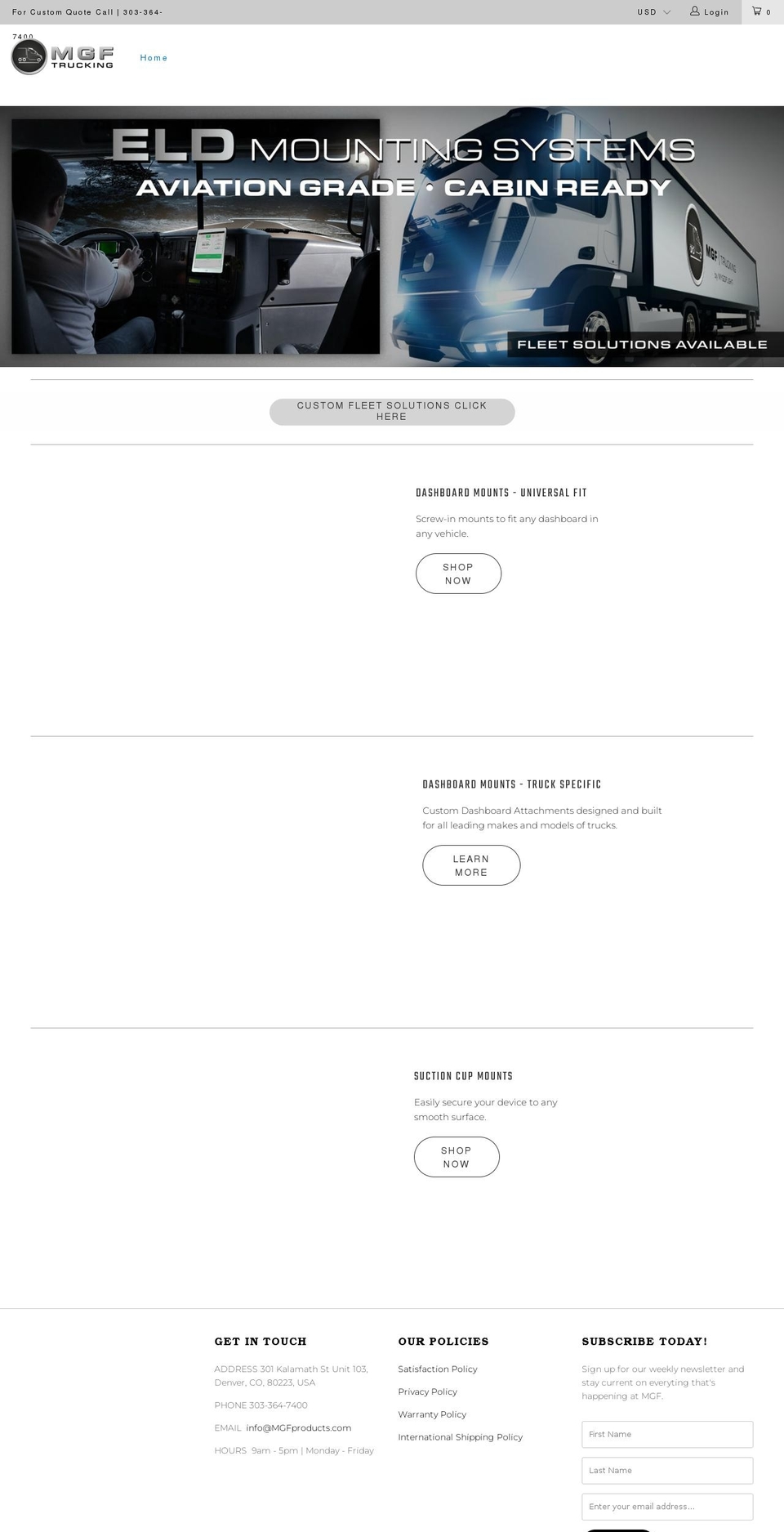 mgftrucking.com shopify website screenshot