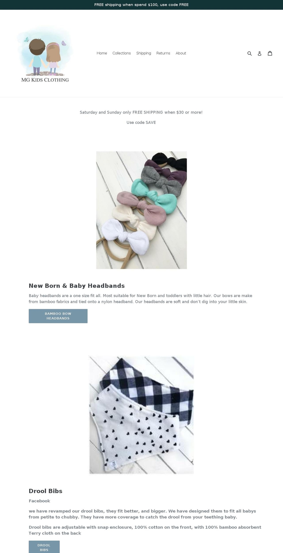 mgkidsclothing.com — Shopify storefront screenshot