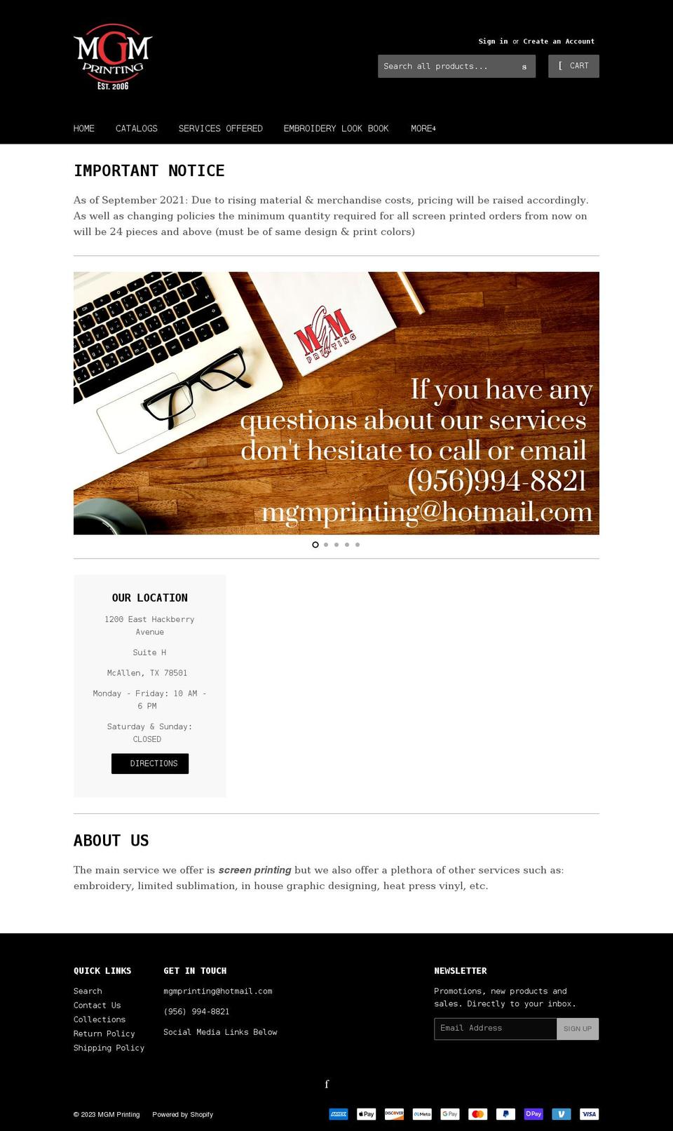 mgmprinting956.com shopify website screenshot