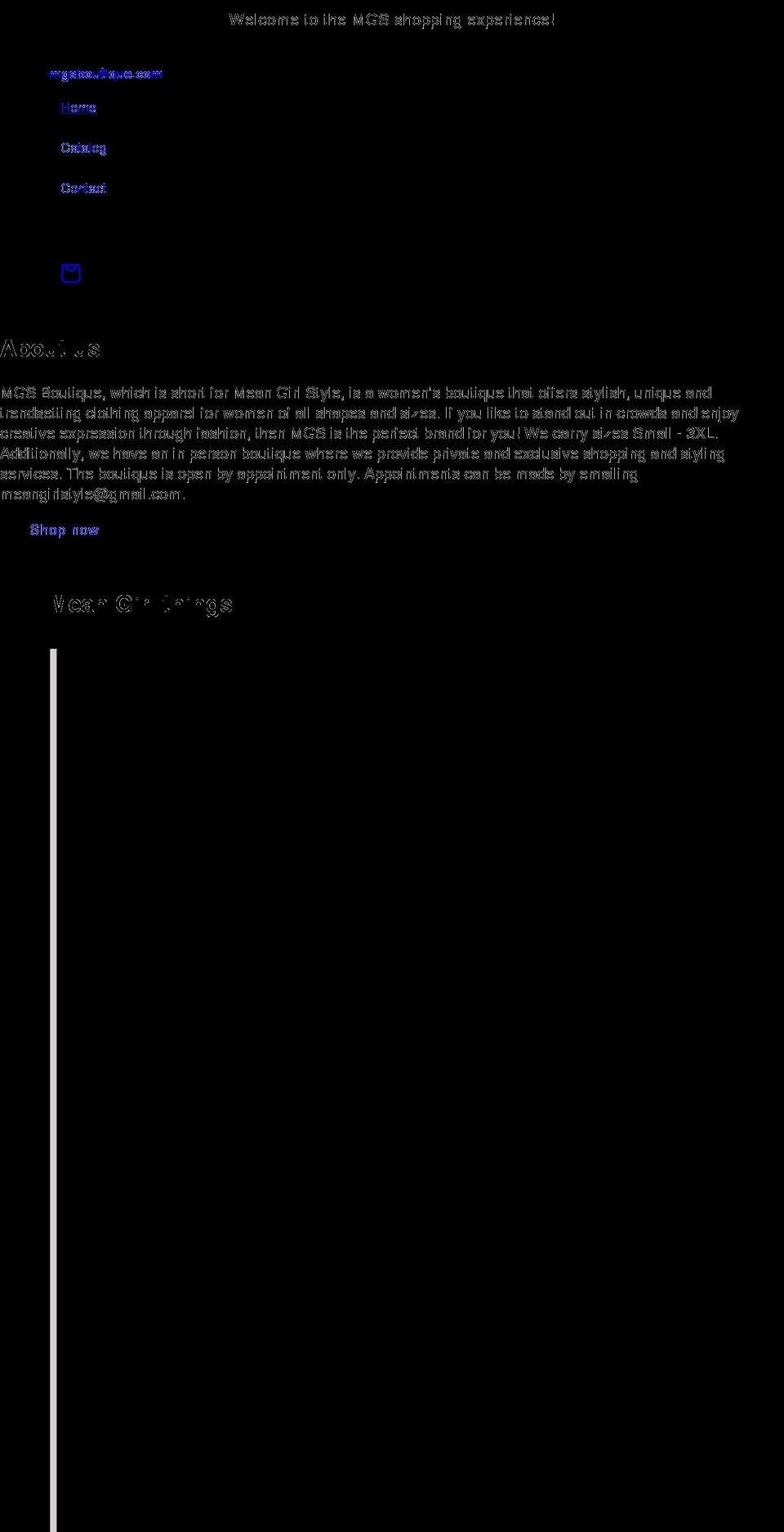 mgsboutique.com shopify website screenshot
