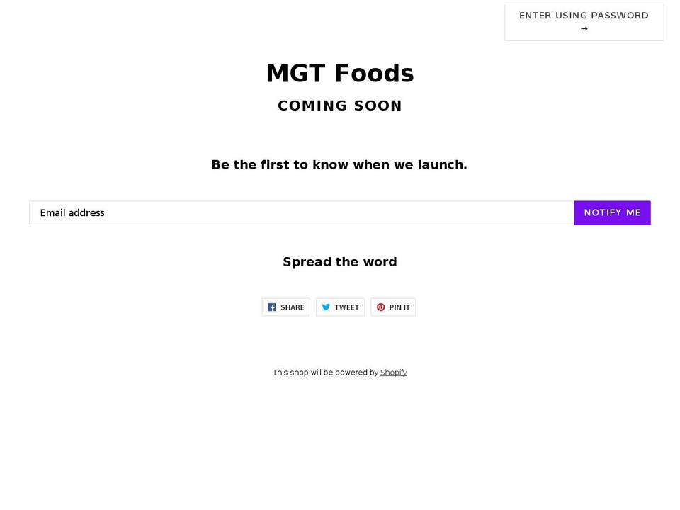 mgtfoods.com — Shopify storefront screenshot