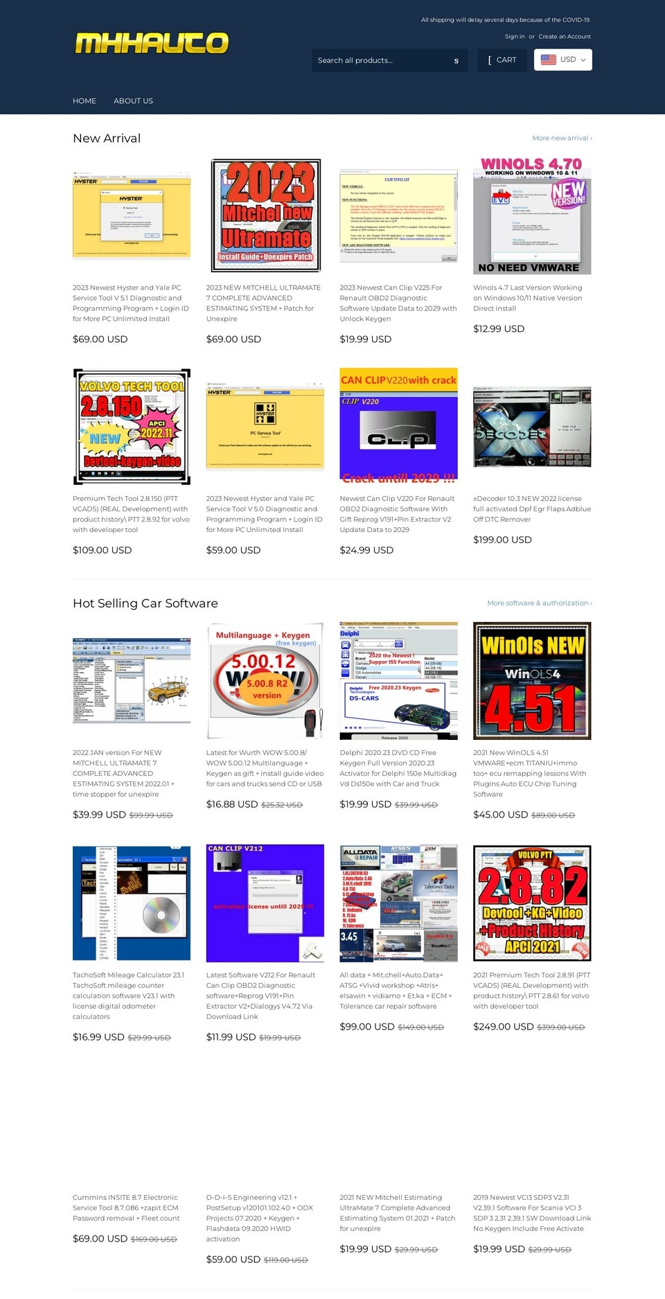 mhhautoshop.com shopify website screenshot