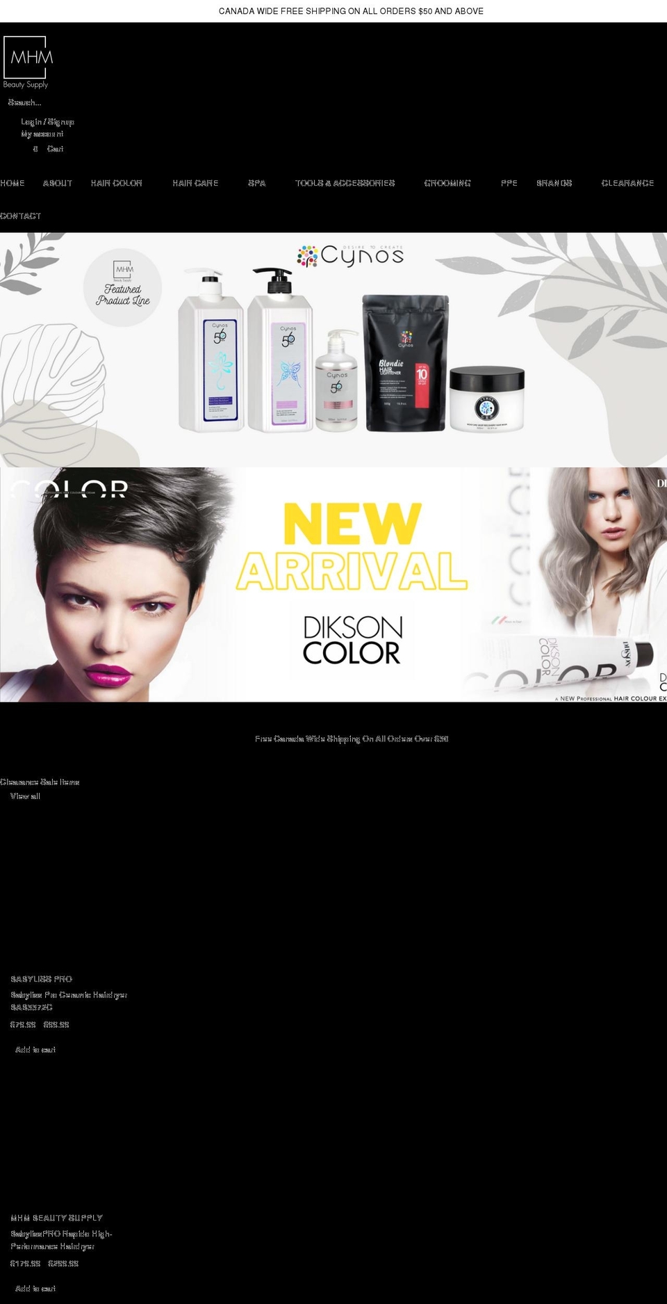 mhmbeautysupply.ca shopify website screenshot