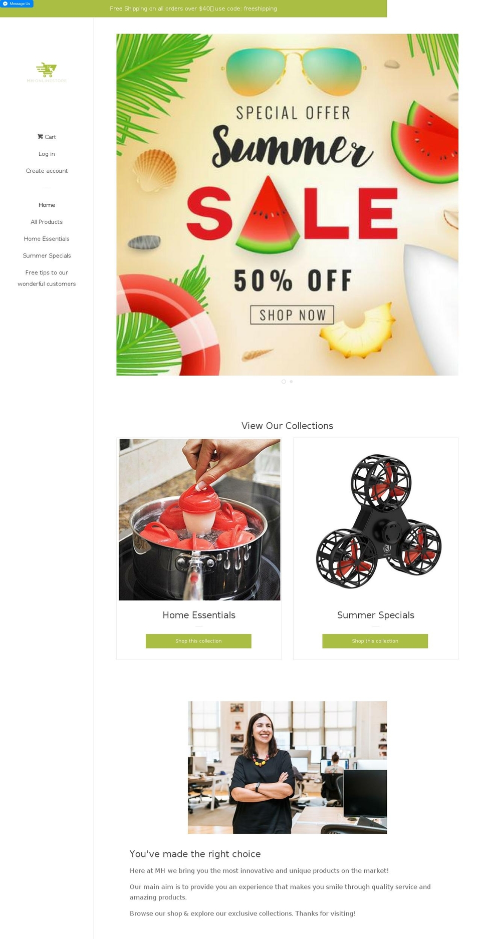mhonlinestore.com — Shopify storefront screenshot