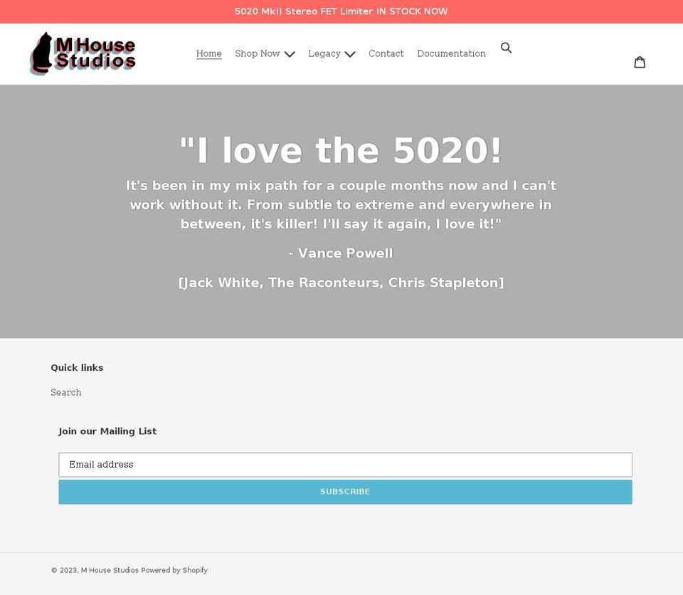 mhousestudios.com shopify website screenshot