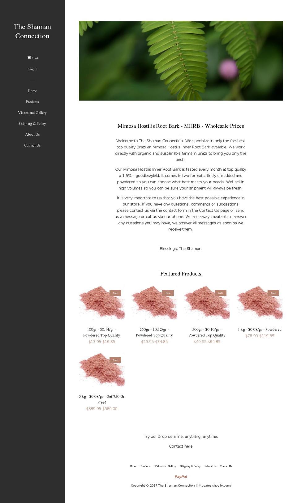 mhrbmimosarootbarkforsale.com shopify website screenshot