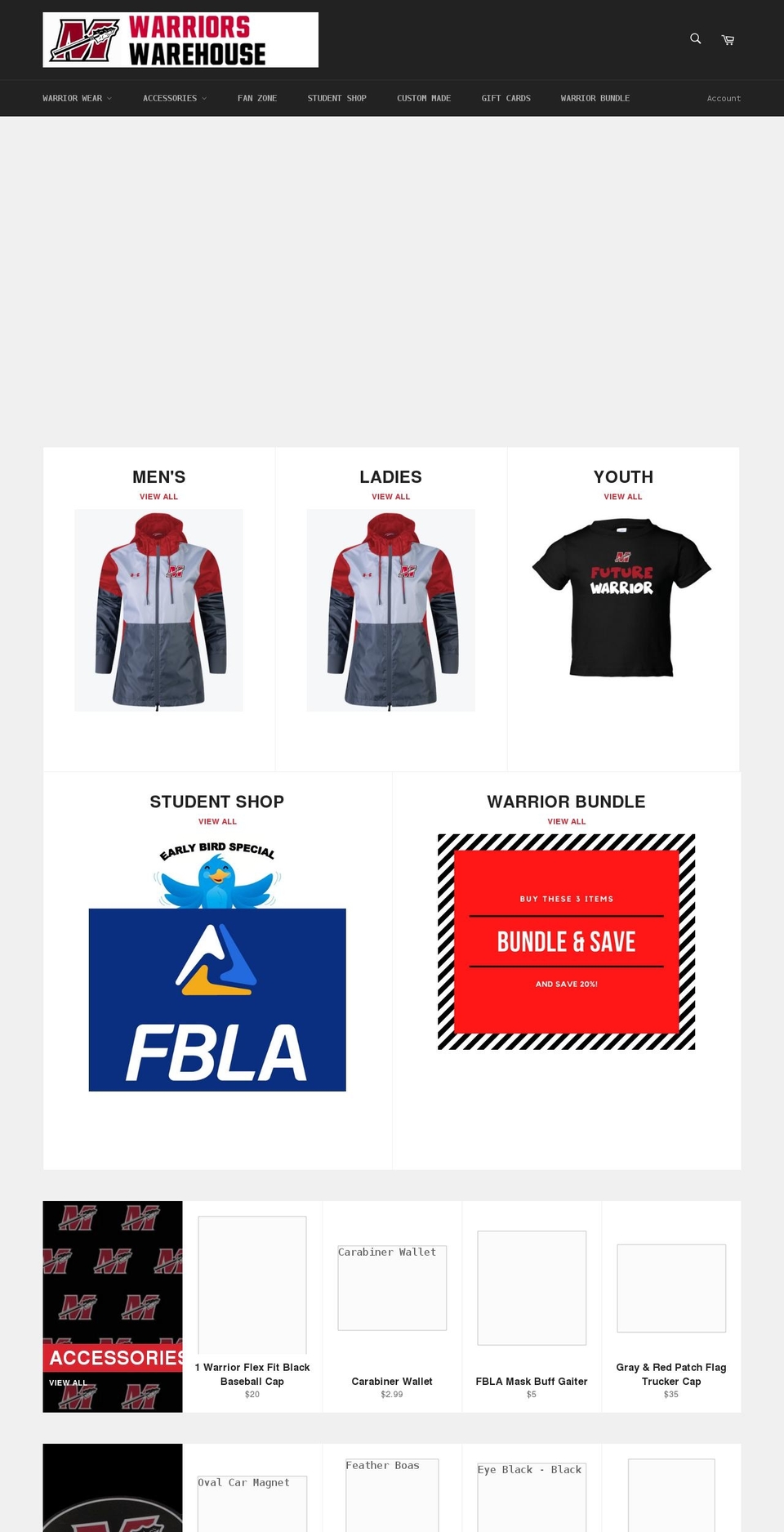 mhs-warriors-warehouse.myshopify.com shopify website screenshot