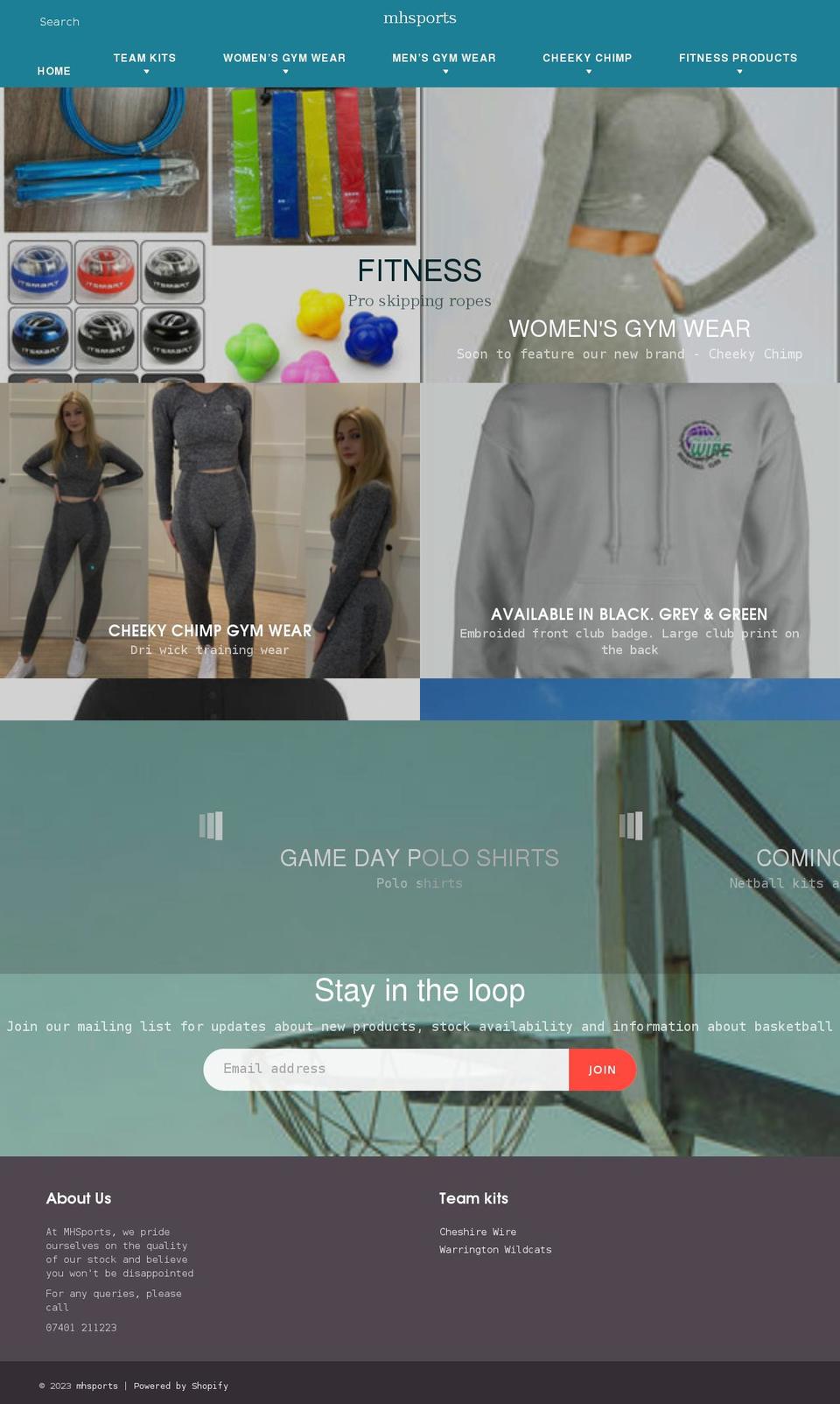 mhsportsgear.com shopify website screenshot