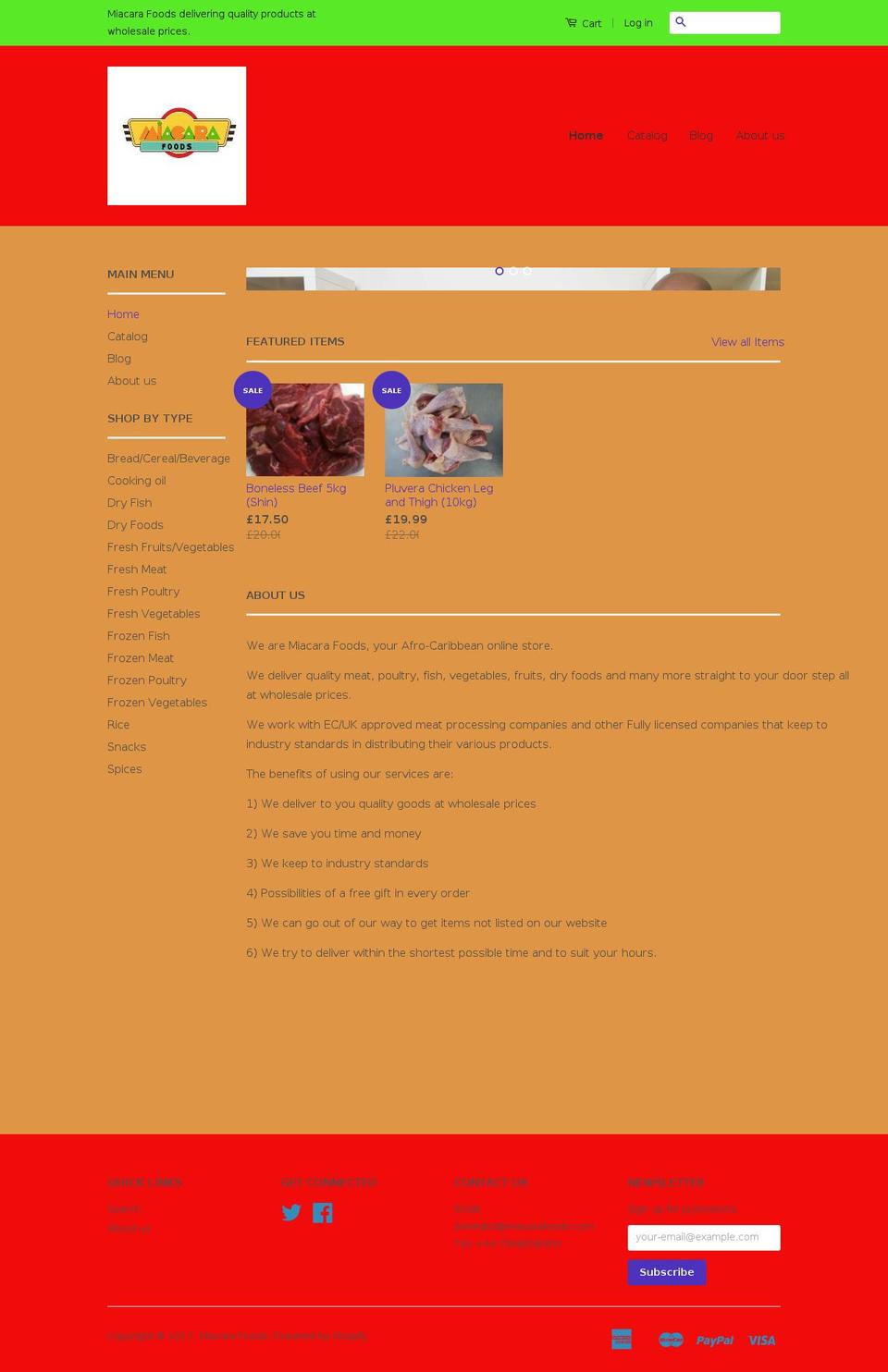 miacarafoods.com shopify website screenshot