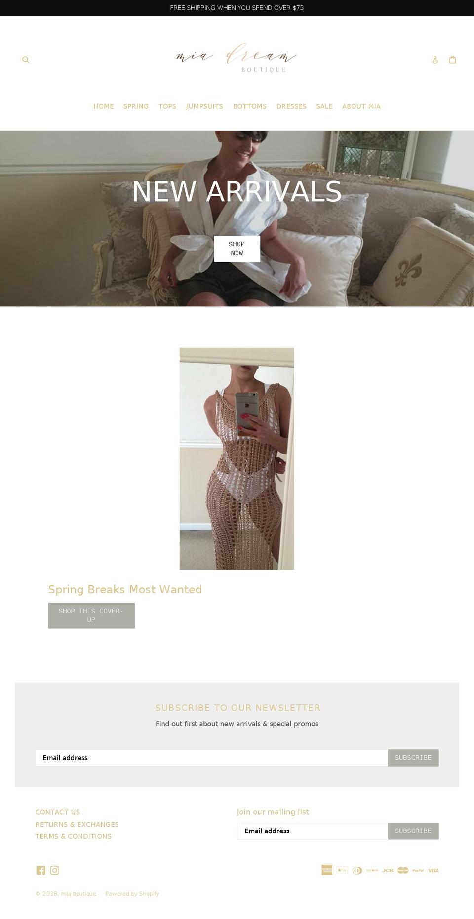 miadreamboutique.com — Shopify storefront screenshot