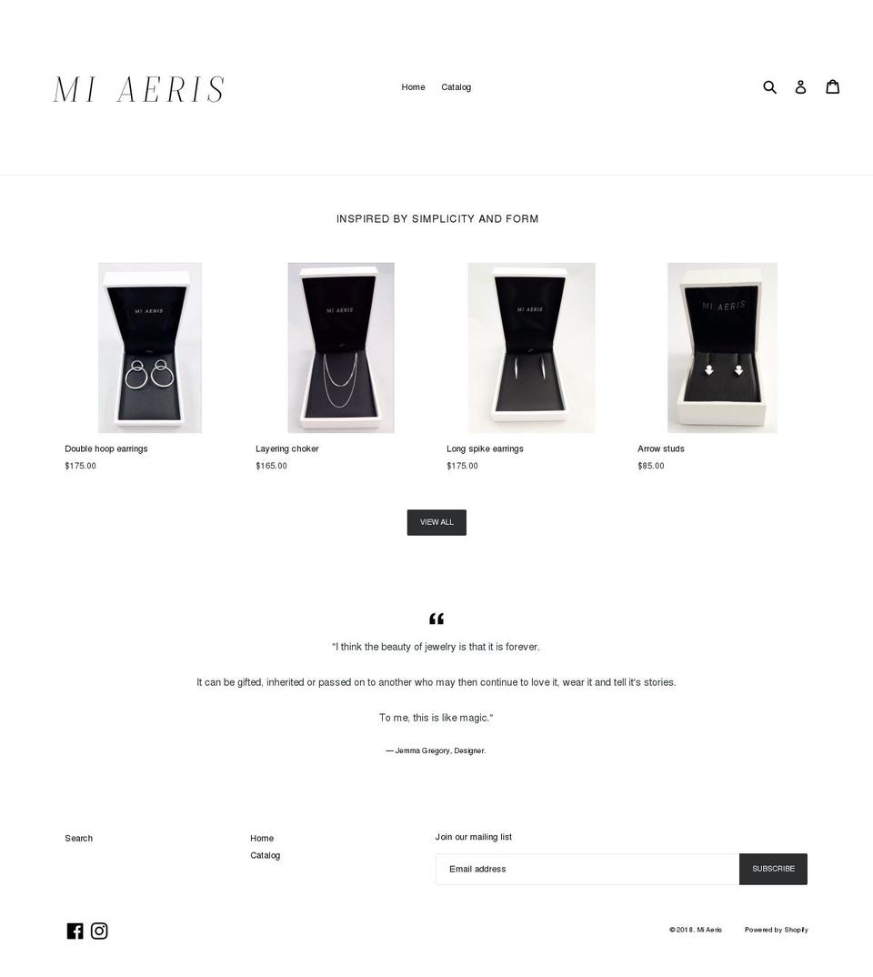 miaeris.com — Shopify storefront screenshot