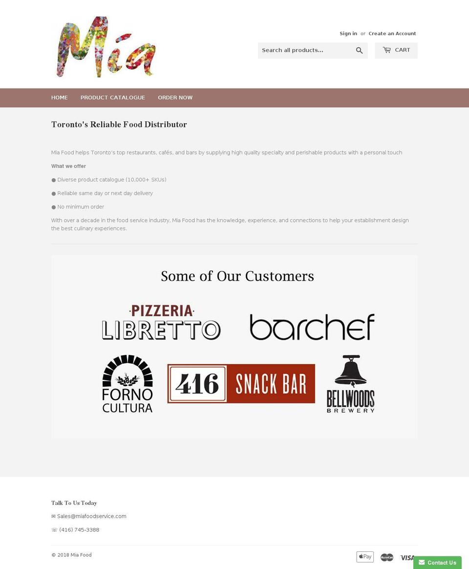 miafoodservice.com — Shopify storefront screenshot