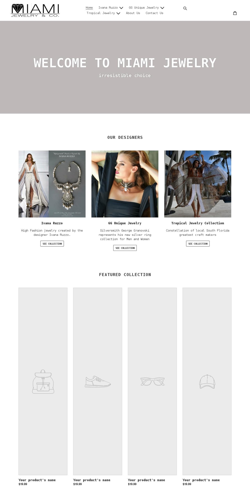 miami.jewelry shopify website screenshot