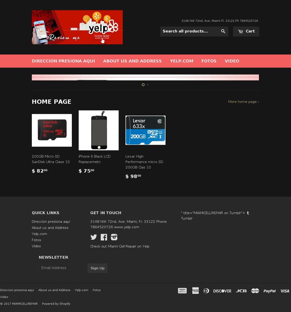 miamicellrepair.com shopify website screenshot