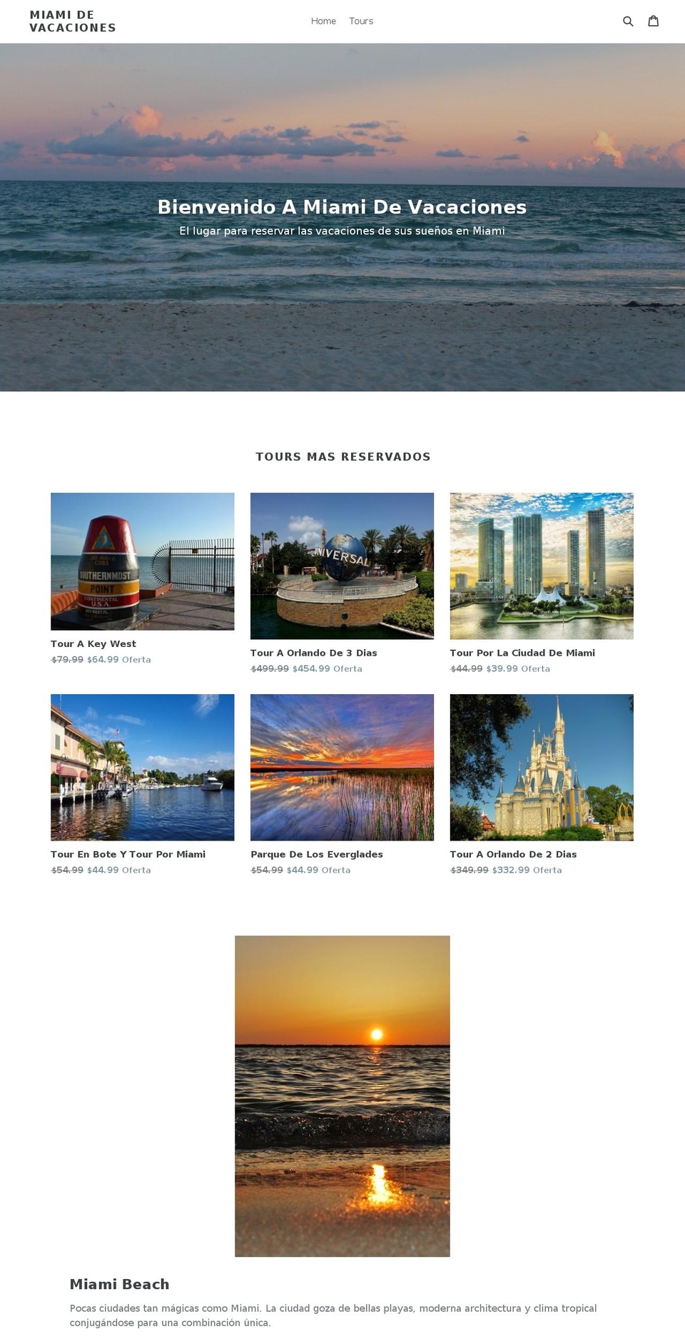 miamidevacaciones.com shopify website screenshot
