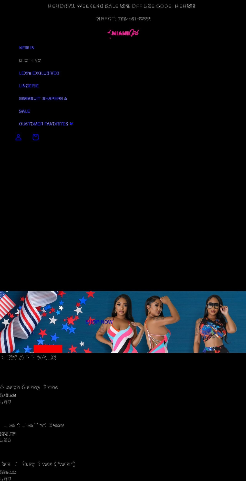 miamigirlonlineboutique.com shopify website screenshot