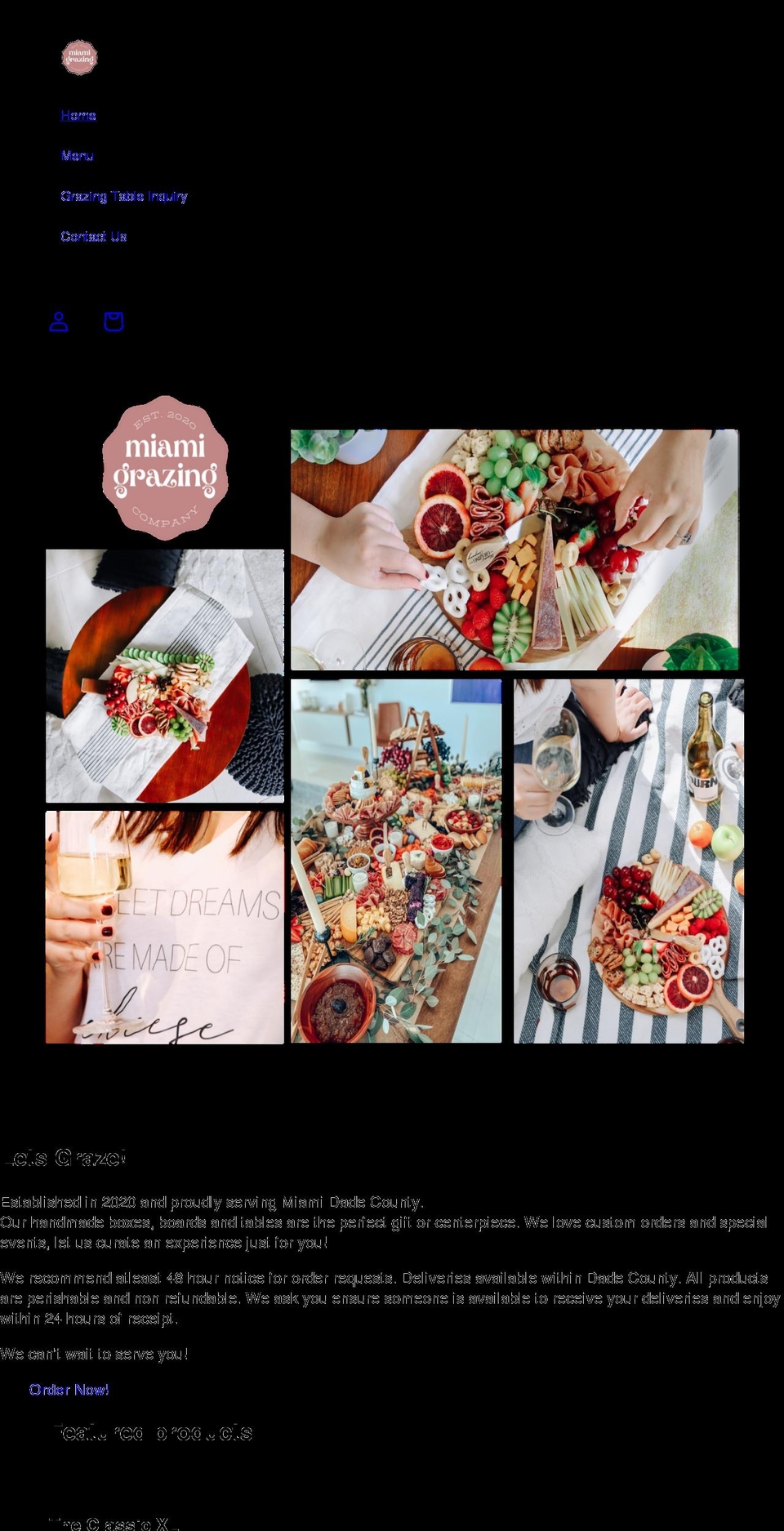 miamigrazingcompany.com shopify website screenshot