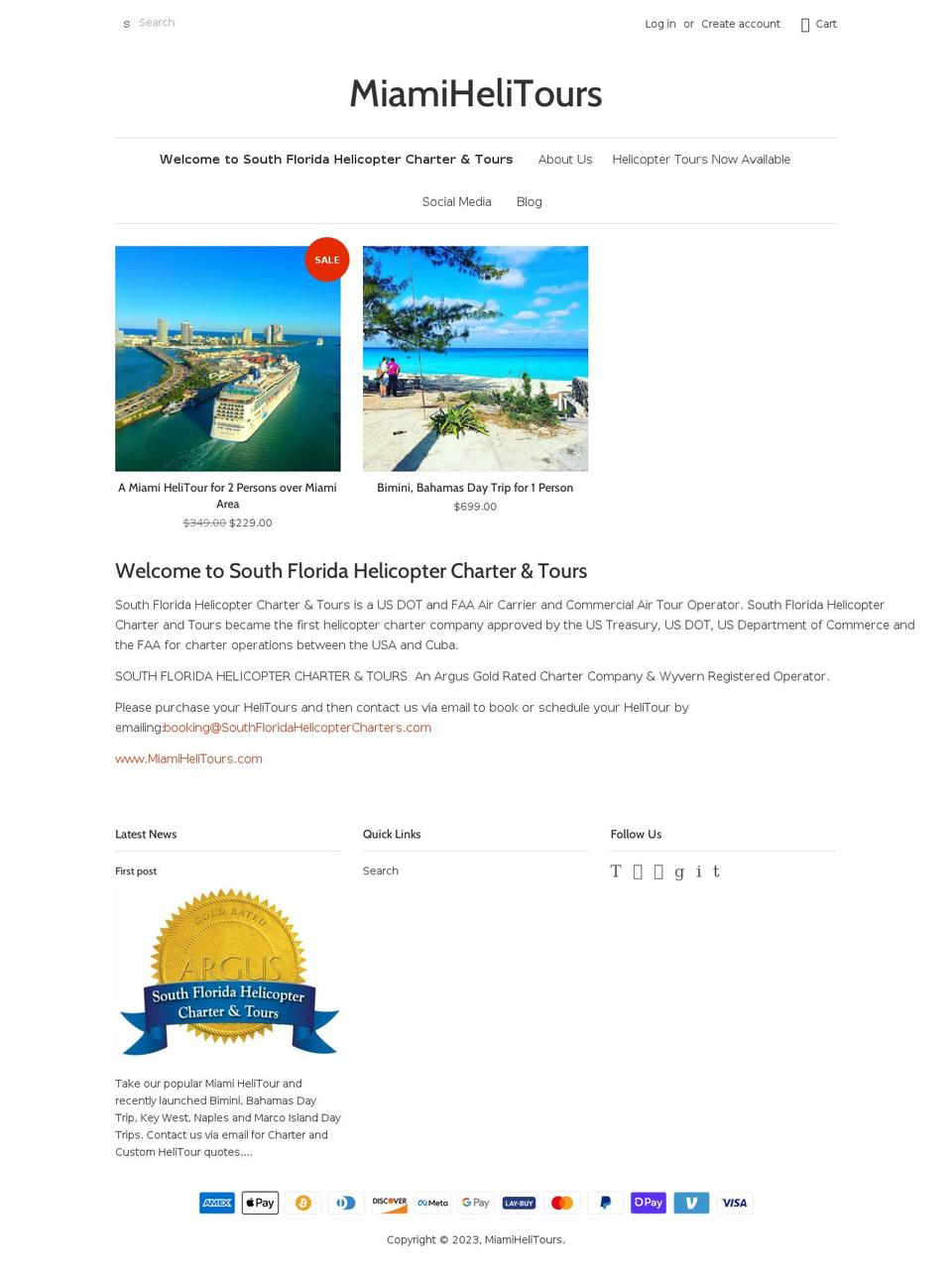 miamihelitourstore.com shopify website screenshot