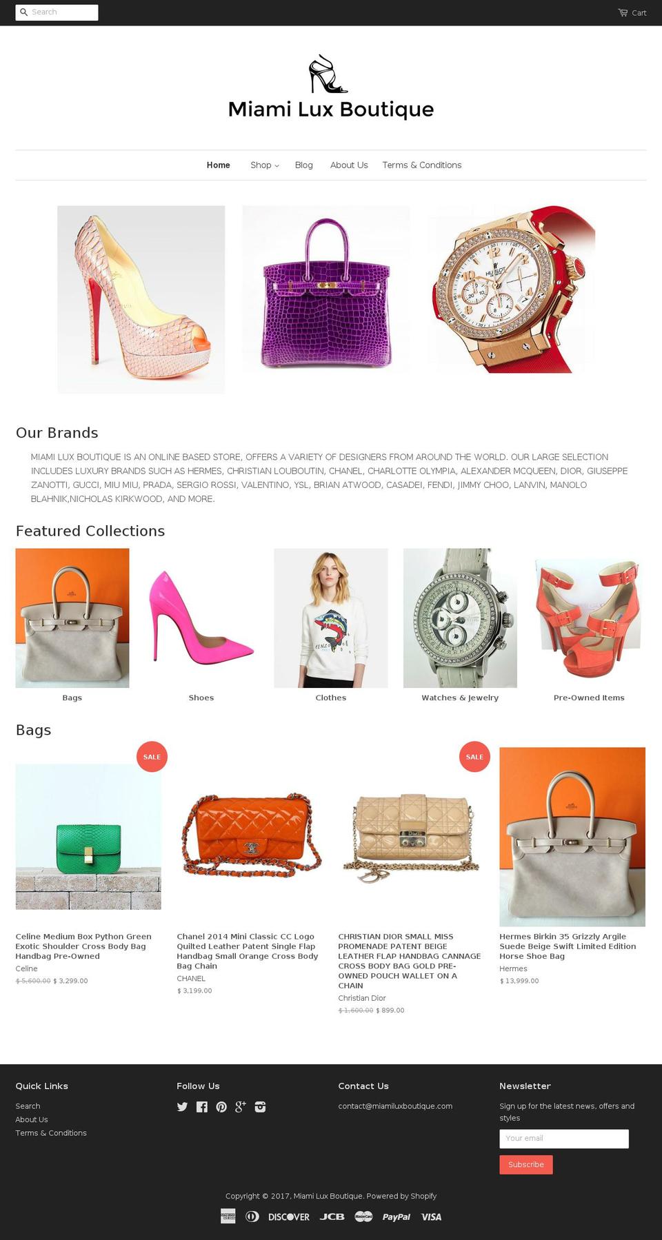 miamiluxboutique.com shopify website screenshot