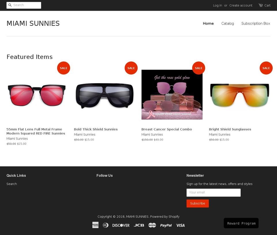 miamisunnies.com — Shopify storefront screenshot