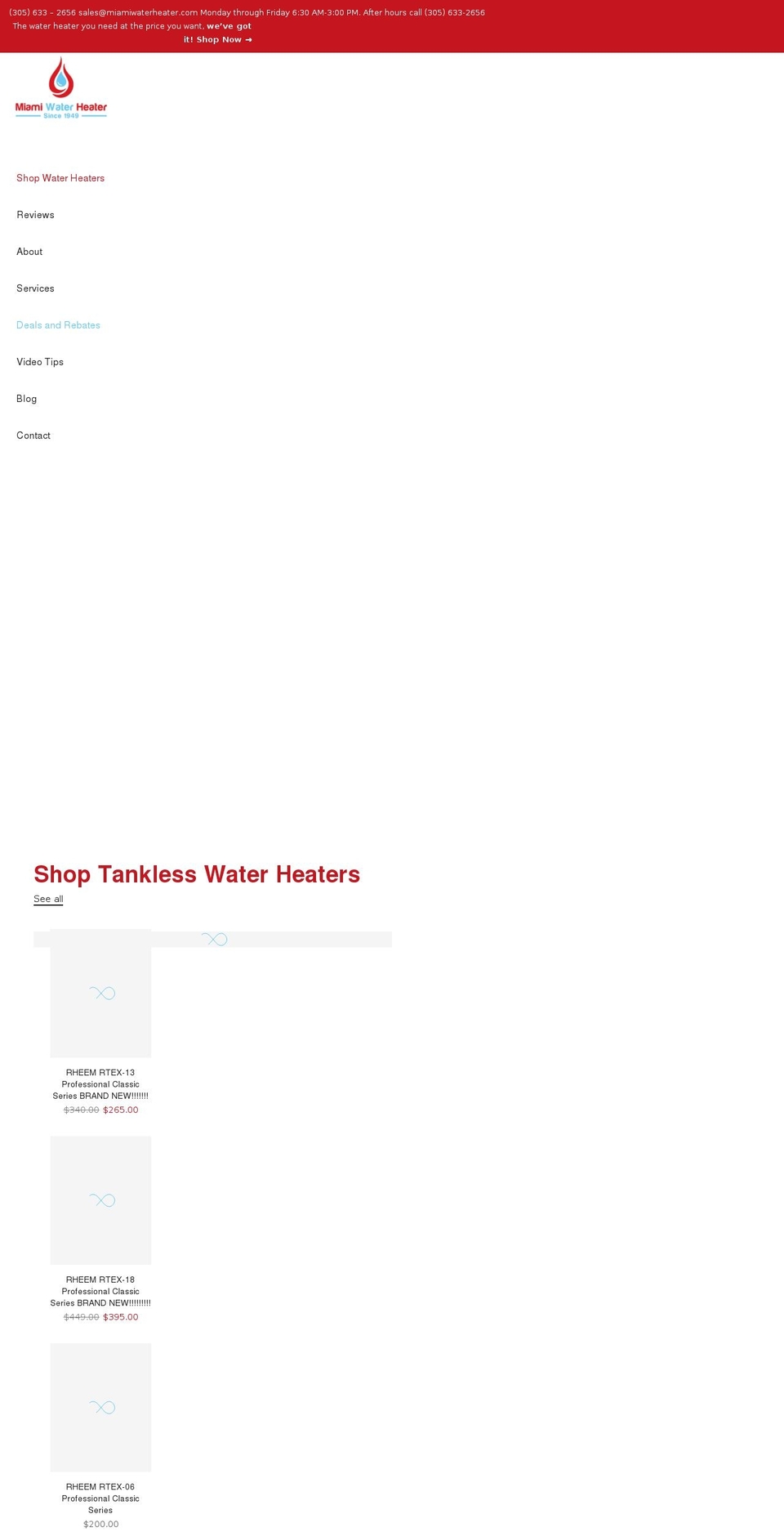 miamiwaterheater.com shopify website screenshot