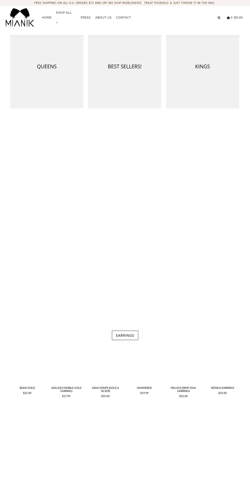 mianik.com shopify website screenshot