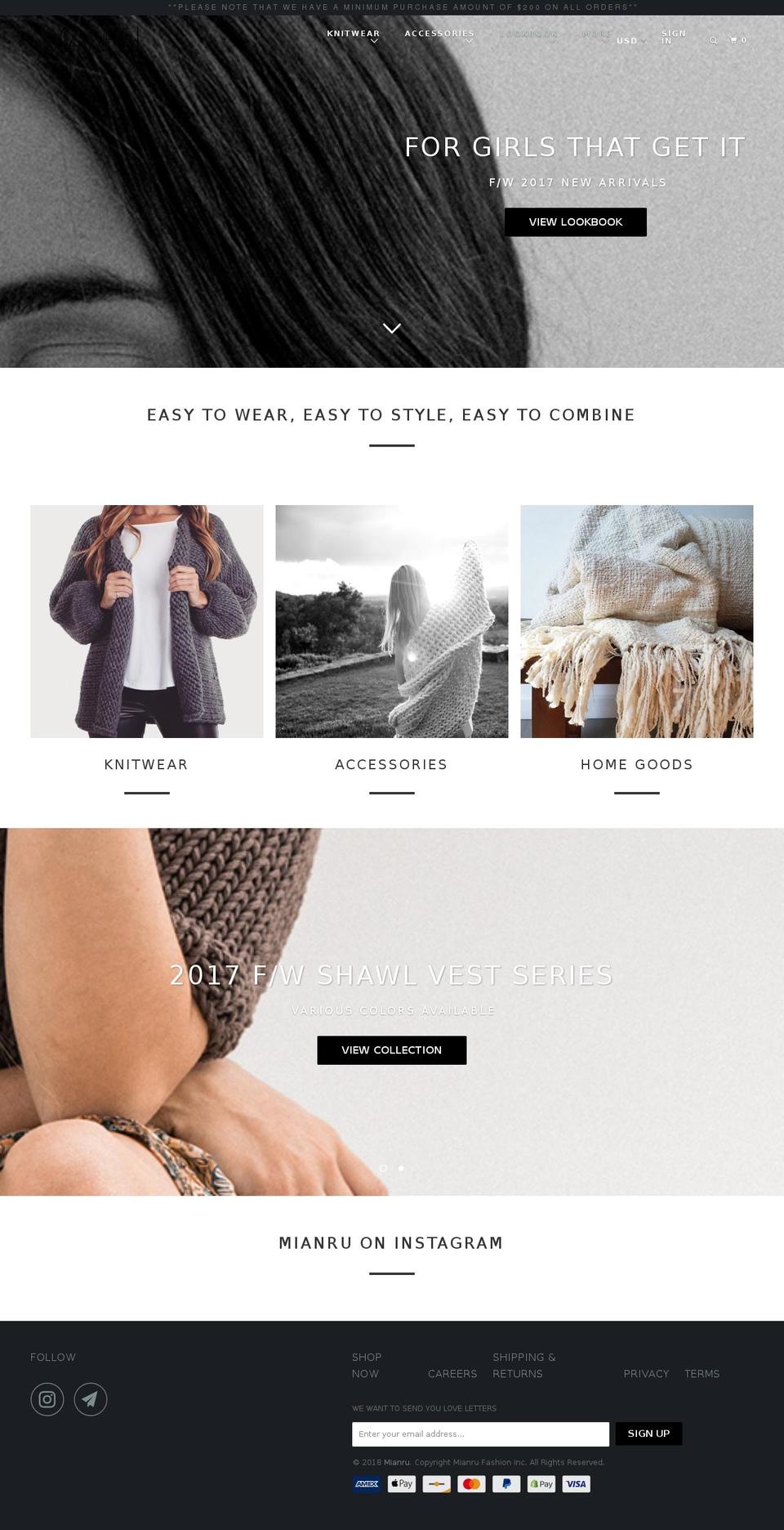 mianruwholesale.com — Shopify storefront screenshot